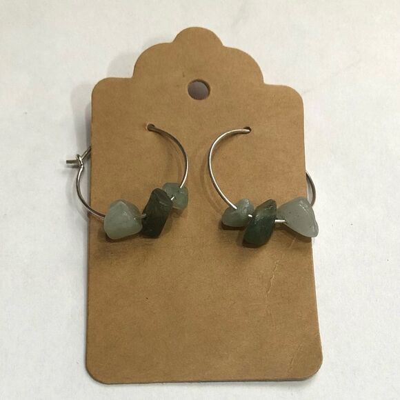 Natural Green Stone Dainty Hoop Earrings  (a)123 - Picture 1 of 10